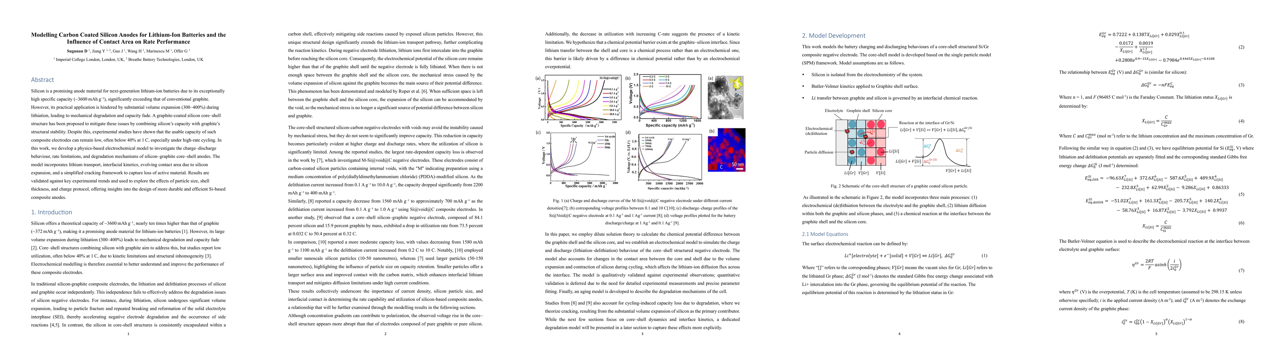 Thumbnail for Modelling Carbon Coated Silicon Anodes for Lithium-Ion Batteries and the
  Influence of Contact Area on Rate Performance