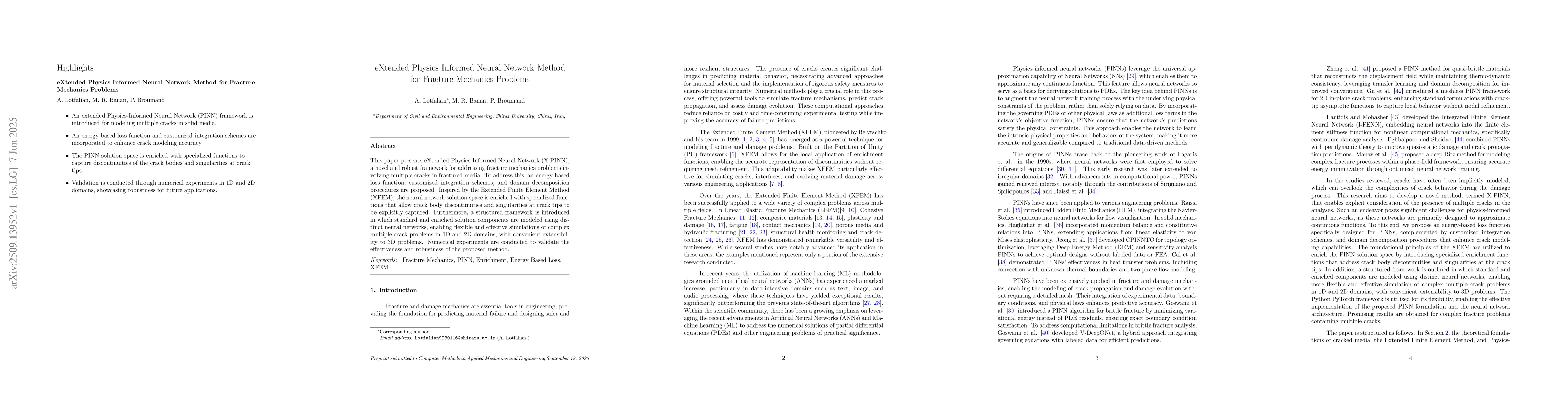 Thumbnail for eXtended Physics Informed Neural Network Method for Fracture Mechanics
  Problems