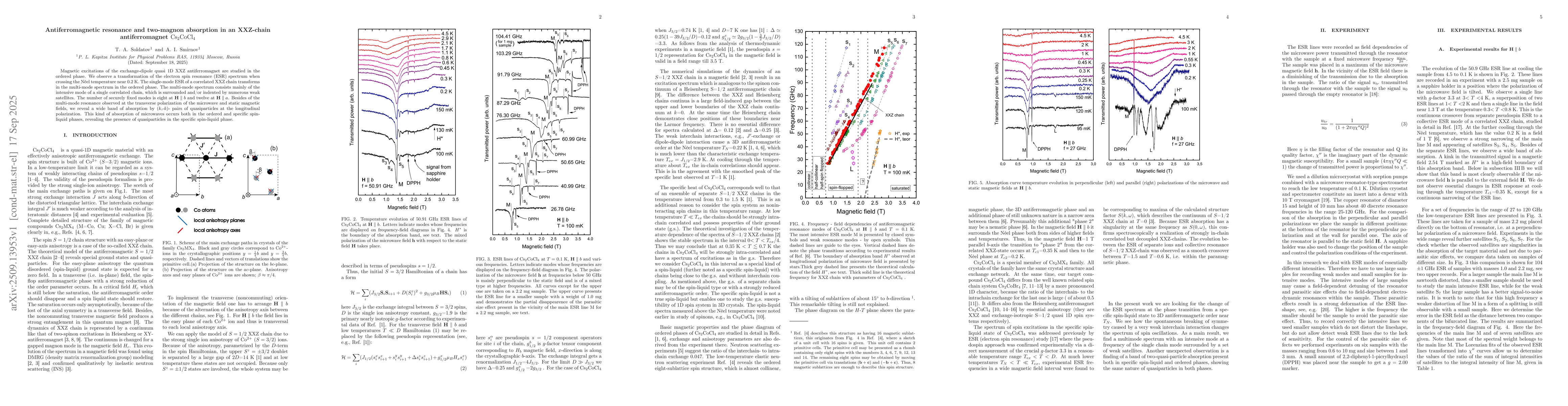 Thumbnail for Antiferromagnetic resonance and two-magnon absorption in an XXZ-chain
  antiferromagnet Cs2CoCl4