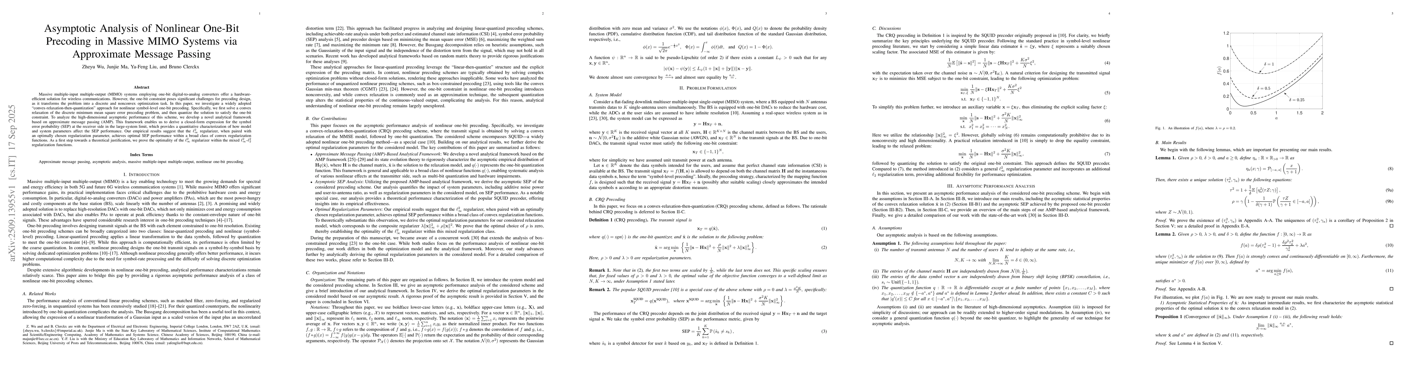 Thumbnail for Asymptotic Analysis of Nonlinear One-Bit Precoding in Massive MIMO
  Systems via Approximate Message Passing