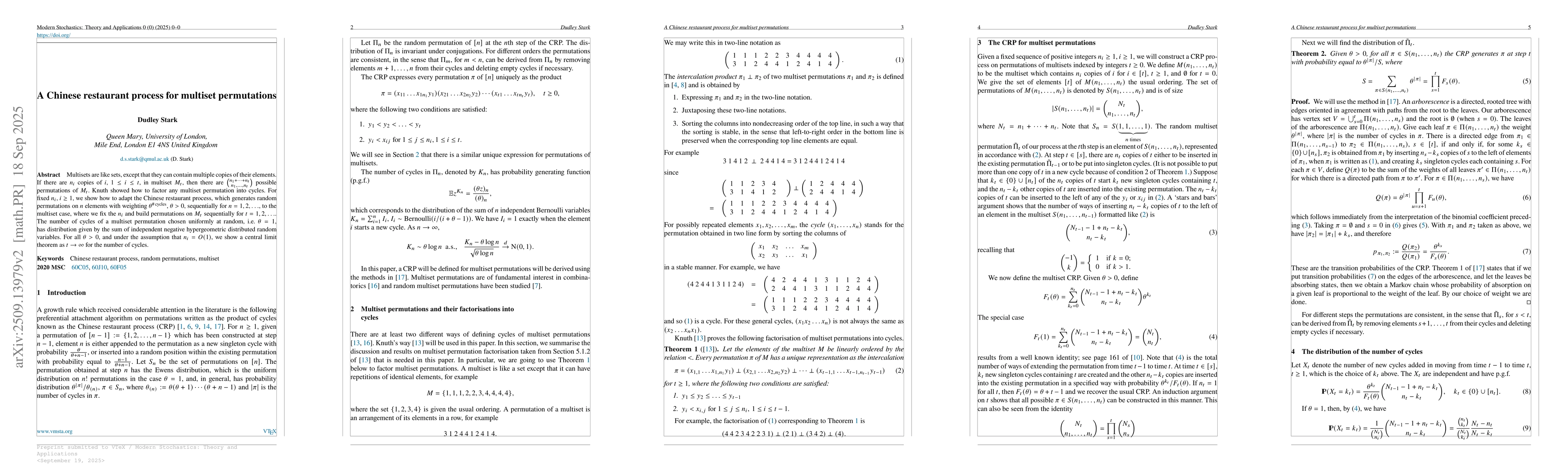 Thumbnail for A Chinese restaurant process for multiset permutations
