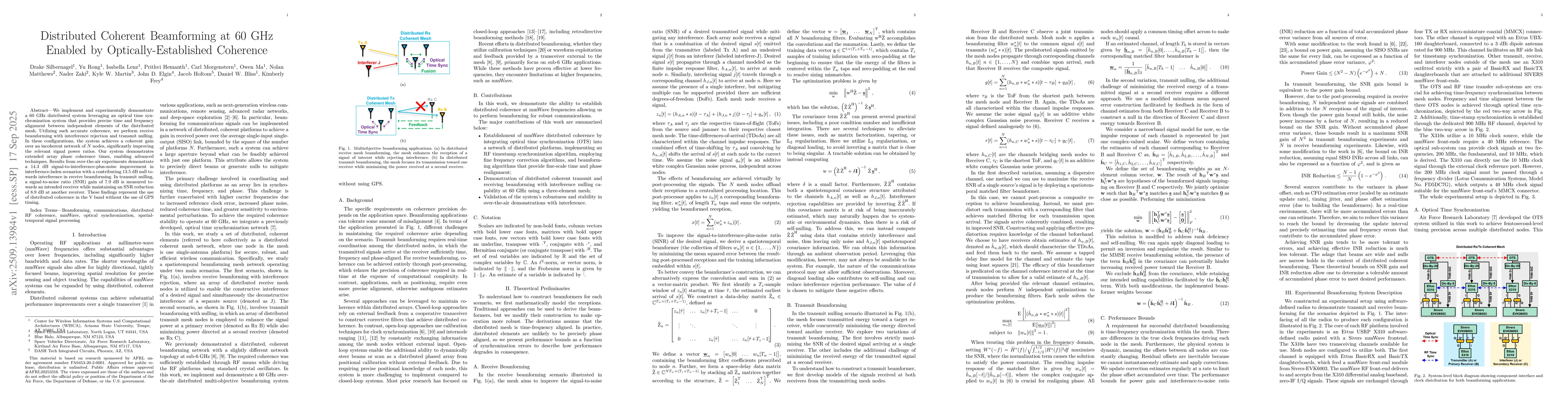 Thumbnail for Distributed Coherent Beamforming at 60 GHz Enabled by
  Optically-Established Coherence