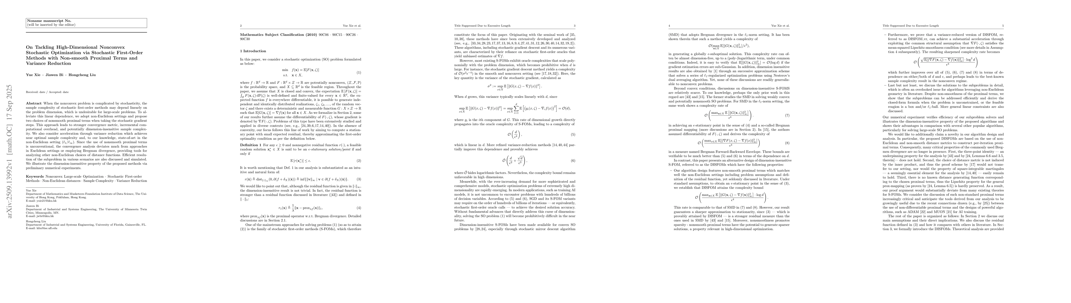 Thumbnail for On Tackling High-Dimensional Nonconvex Stochastic Optimization via
  Stochastic First-Order Methods with Non-smooth Proximal Terms and Variance
  Reduction