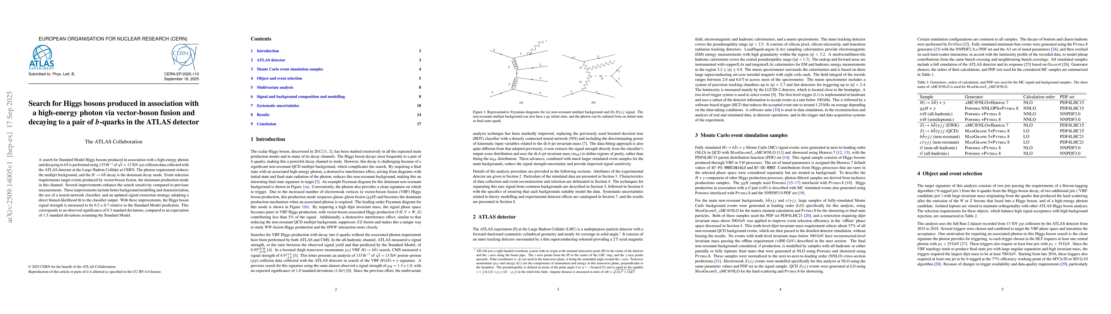 Thumbnail for Search for Higgs bosons produced in association with a high-energy
  photon via vector-boson fusion and decaying to a pair of $b$-quarks in the
  ATLAS detector