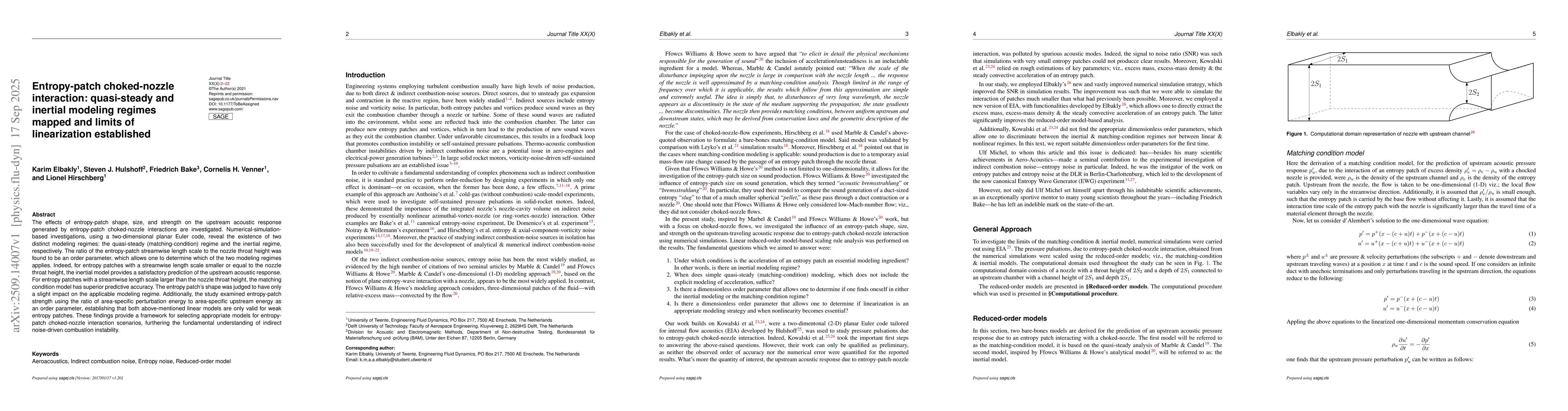 Thumbnail for Entropy-patch choked-nozzle interaction: quasi-steady and inertial
  modeling regimes mapped and limits of linearization established