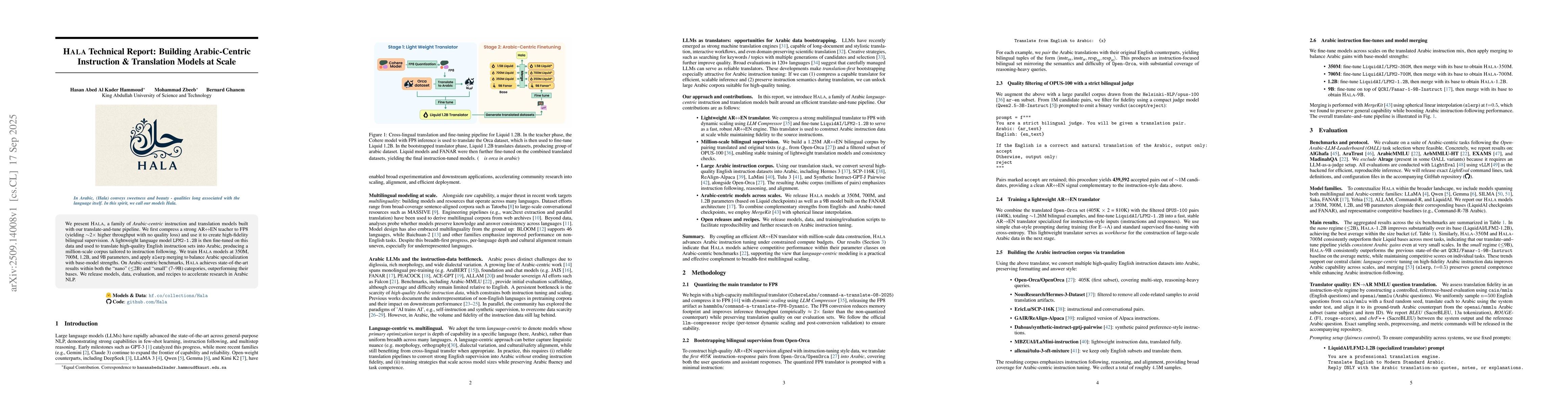 Thumbnail for Hala Technical Report: Building Arabic-Centric Instruction & Translation
  Models at Scale