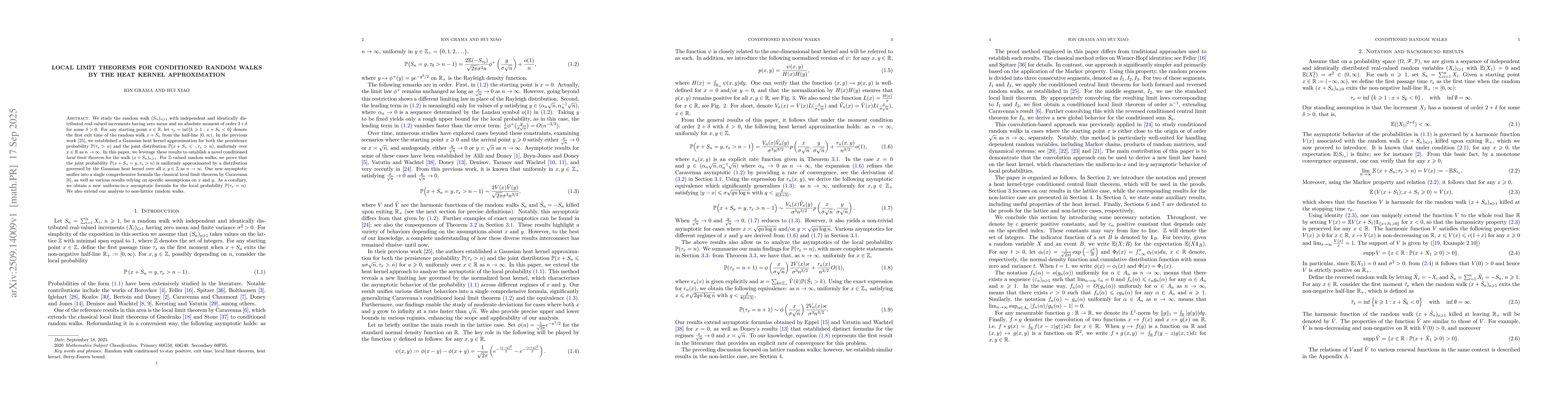 Thumbnail for Local limit theorems for conditioned random walks by the heat kernel
  approximation