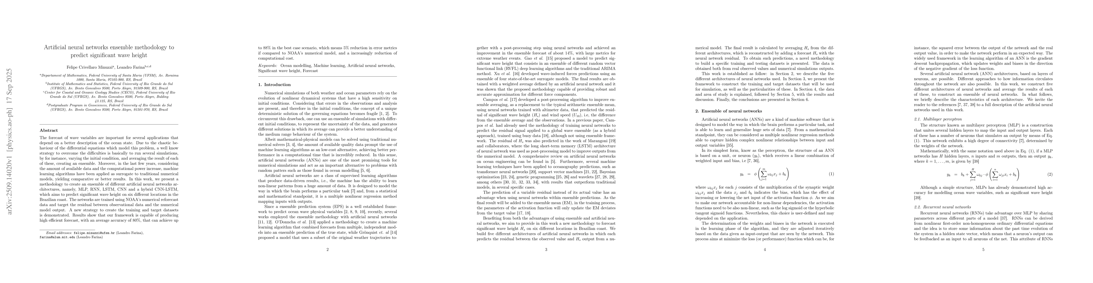 Thumbnail for Artificial neural networks ensemble methodology to predict significant
  wave height