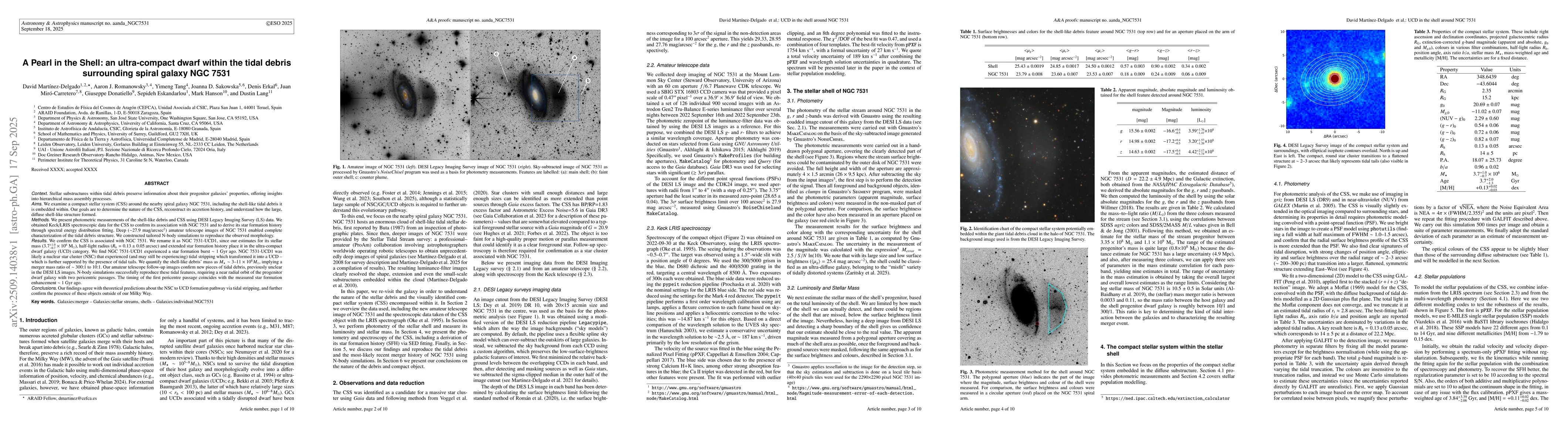 Thumbnail for A Pearl in the Shell: an ultra-compact dwarf within the tidal debris
  surrounding spiral galaxy NGC 7531