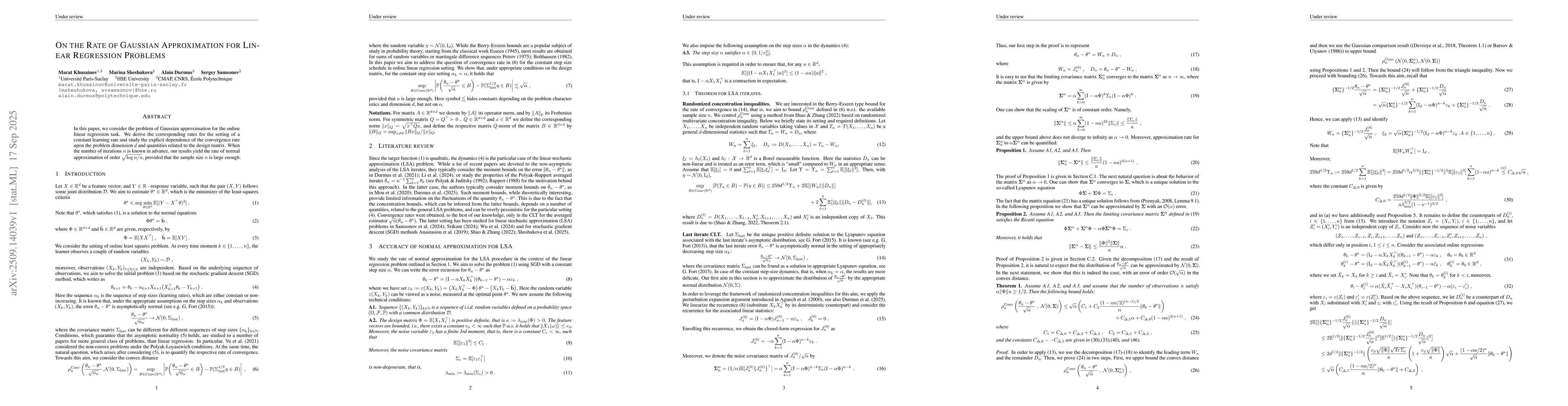 Thumbnail for On the Rate of Gaussian Approximation for Linear Regression Problems