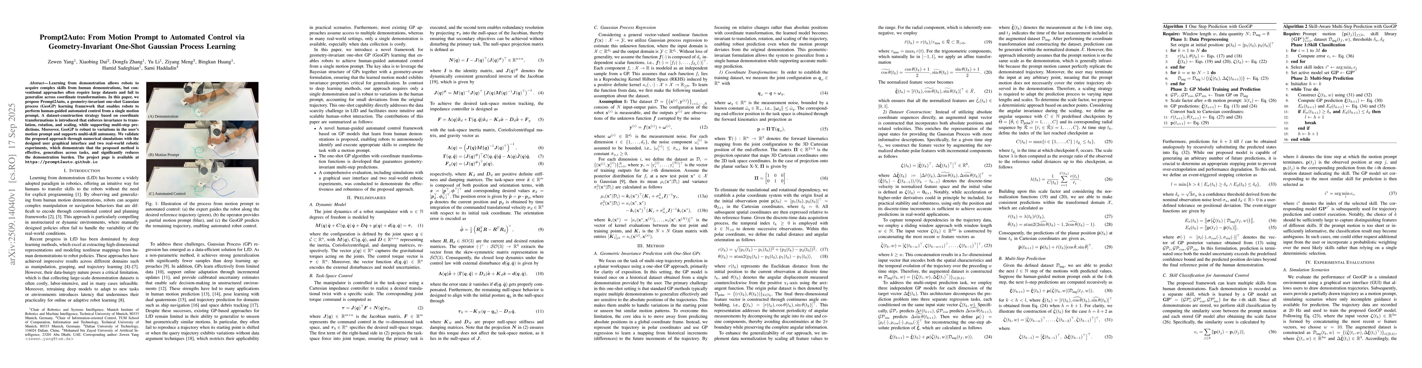 Thumbnail for Prompt2Auto: From Motion Prompt to Automated Control via
  Geometry-Invariant One-Shot Gaussian Process Learning