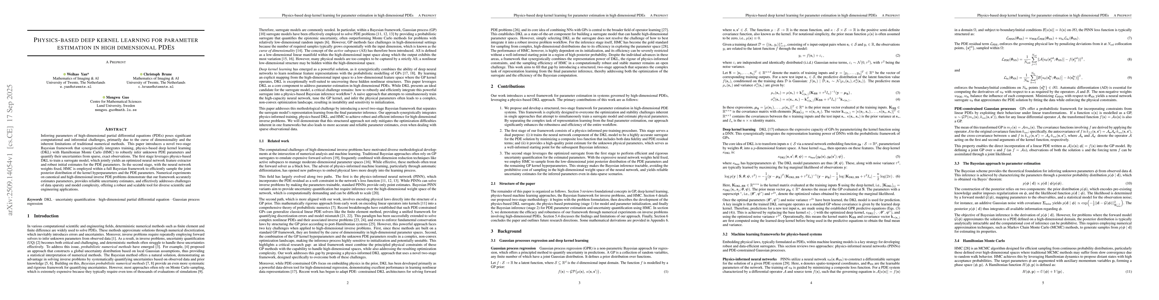 Thumbnail for Physics-based deep kernel learning for parameter estimation in high
  dimensional PDEs