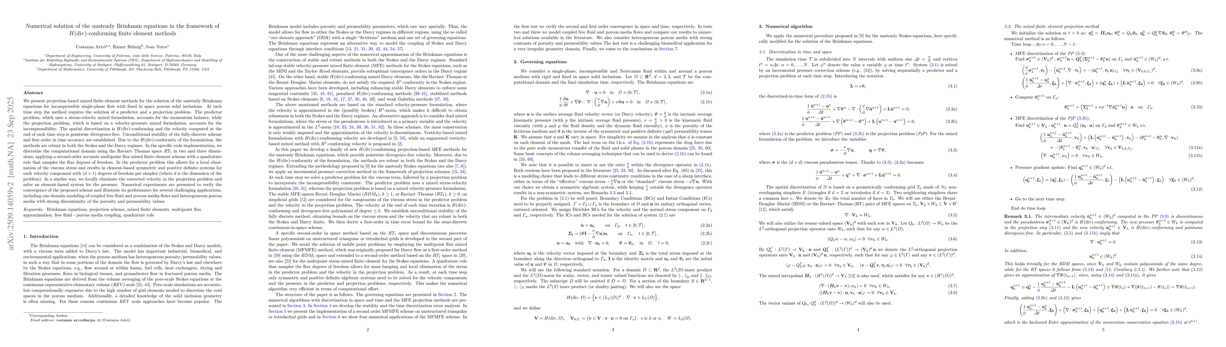 Thumbnail for Mixed finite element projection methods for the unsteady Brinkman
  equations