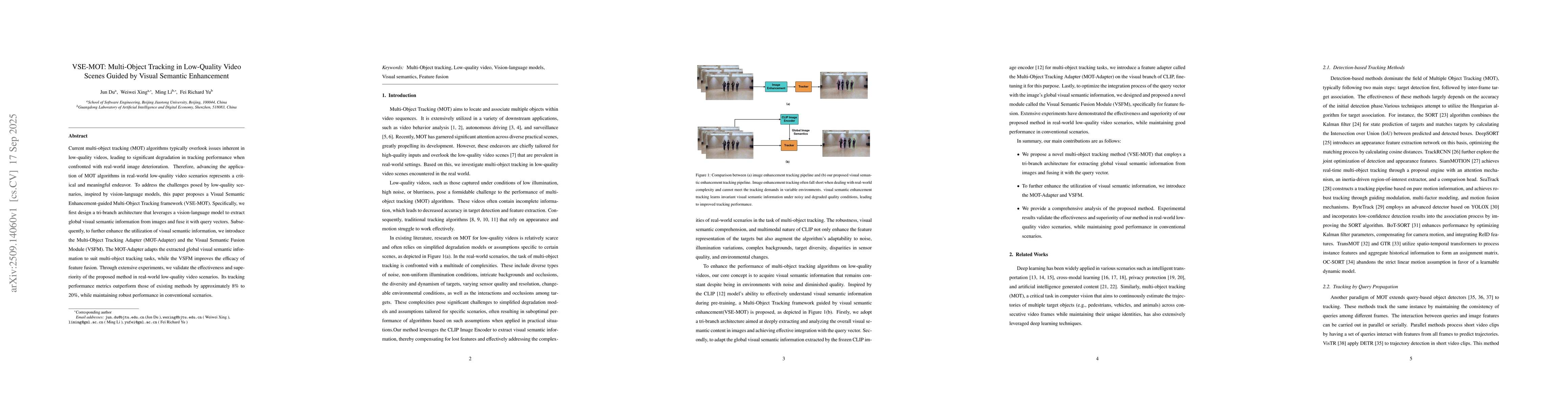Thumbnail for VSE-MOT: Multi-Object Tracking in Low-Quality Video Scenes Guided by
  Visual Semantic Enhancement