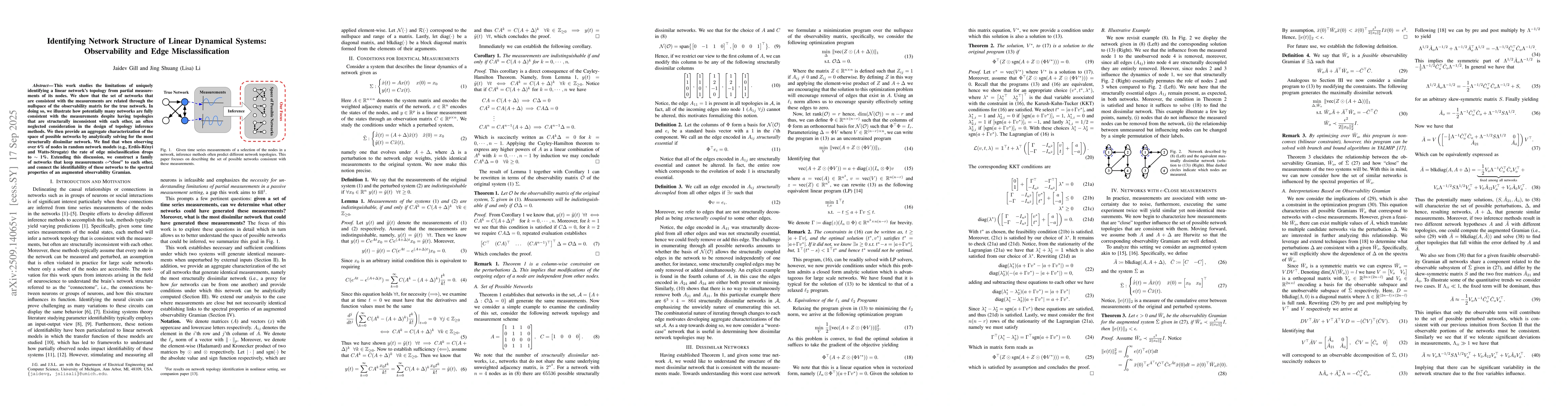 Thumbnail for Identifying Network Structure of Linear Dynamical Systems: Observability
  and Edge Misclassification