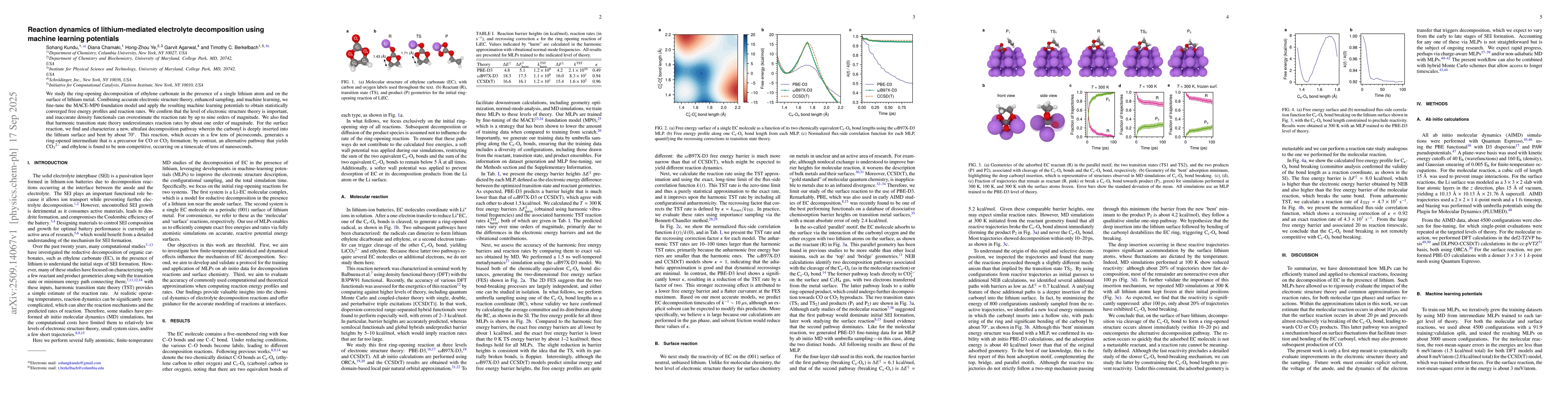 Thumbnail for Reaction dynamics of lithium-mediated electrolyte decomposition using
  machine learning potentials