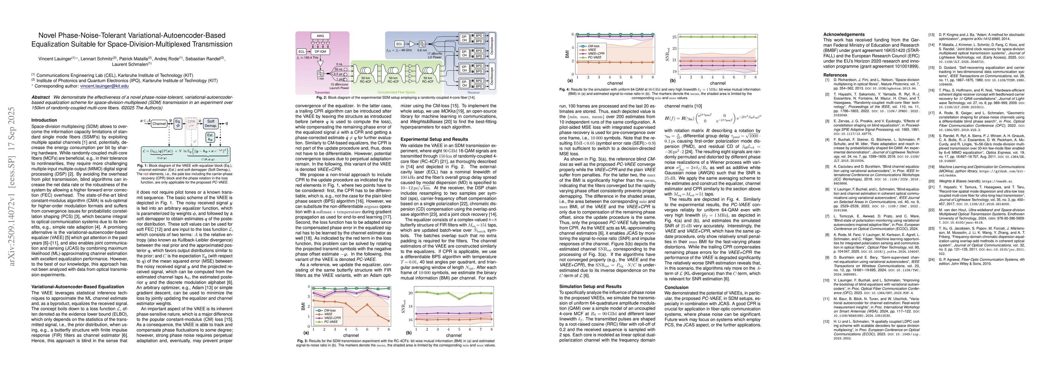 Thumbnail for Novel Phase-Noise-Tolerant Variational-Autoencoder-Based Equalization
  Suitable for Space-Division-Multiplexed Transmission