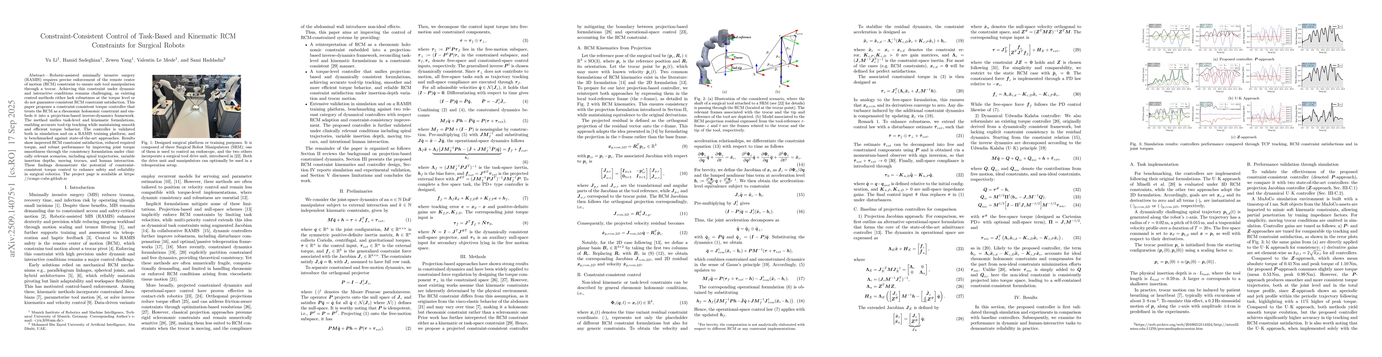 Thumbnail for Constraint-Consistent Control of Task-Based and Kinematic RCM
  Constraints for Surgical Robots
