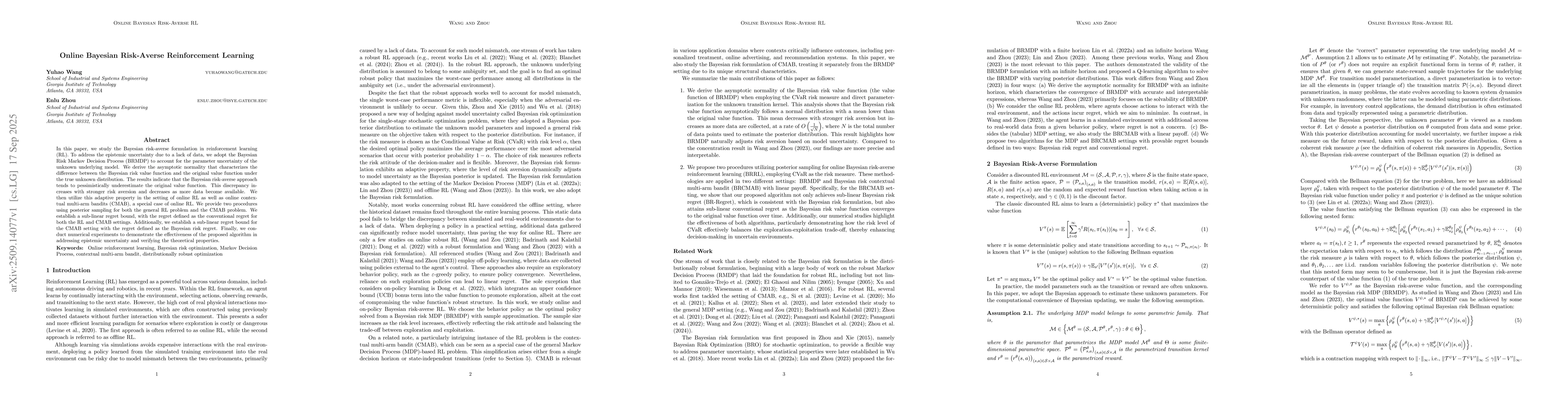Thumbnail for Online Bayesian Risk-Averse Reinforcement Learning