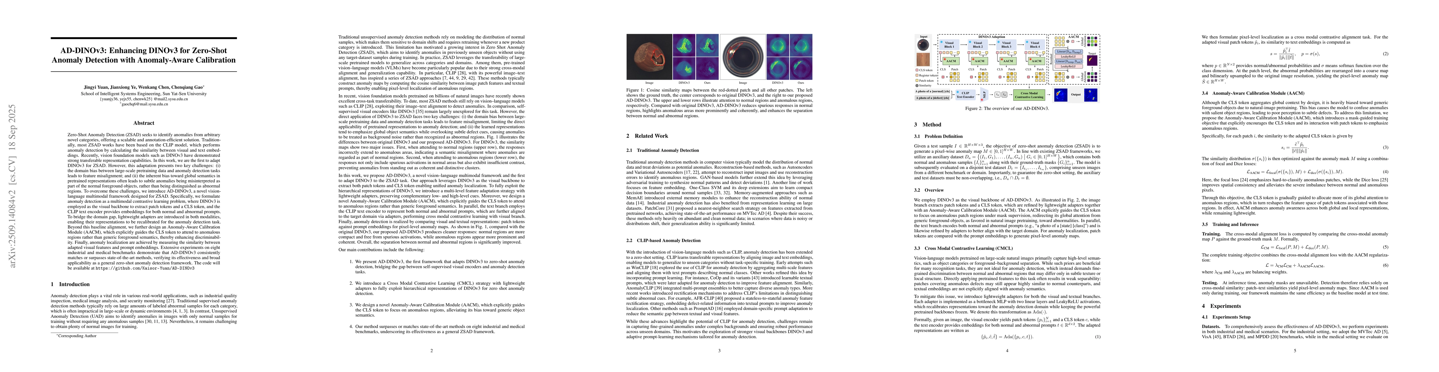 Thumbnail for AD-DINOv3: Enhancing DINOv3 for Zero-Shot Anomaly Detection with
  Anomaly-Aware Calibration