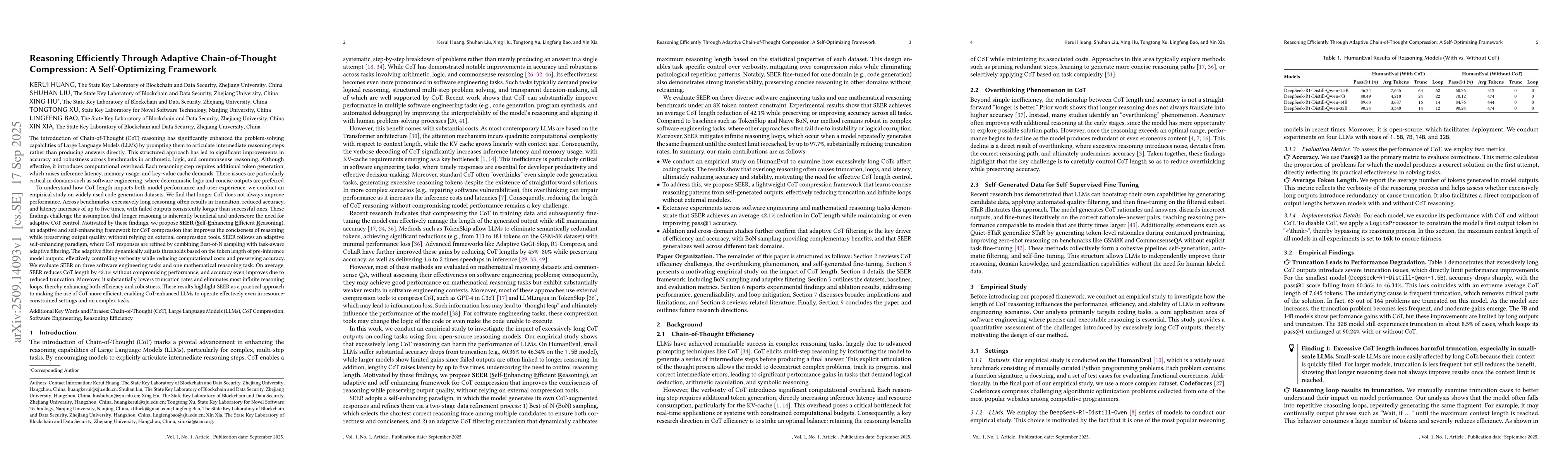 Thumbnail for Reasoning Efficiently Through Adaptive Chain-of-Thought Compression: A
  Self-Optimizing Framework