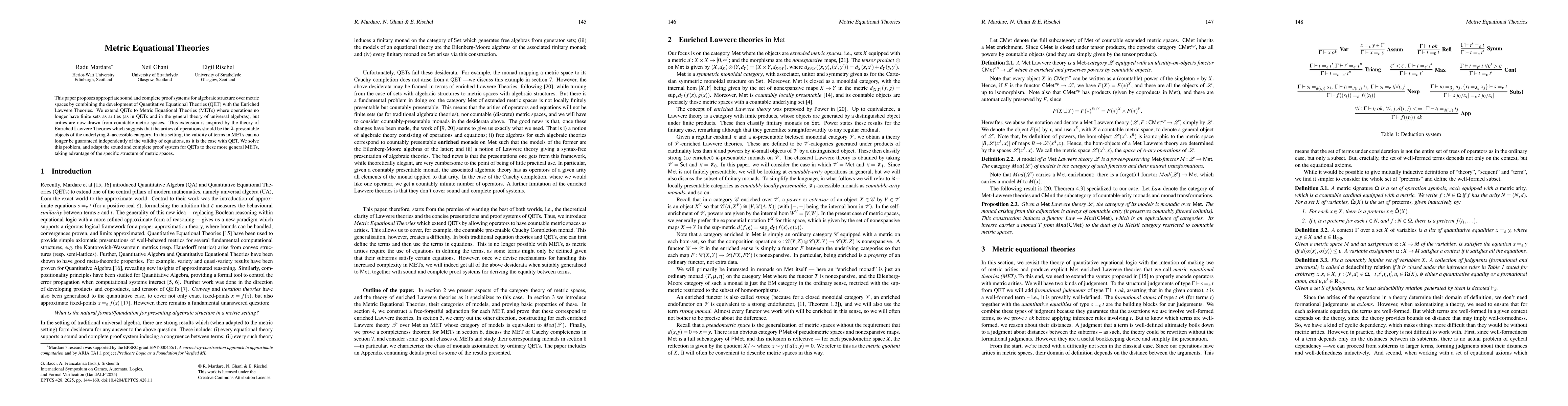 Thumbnail for Metric Equational Theories
