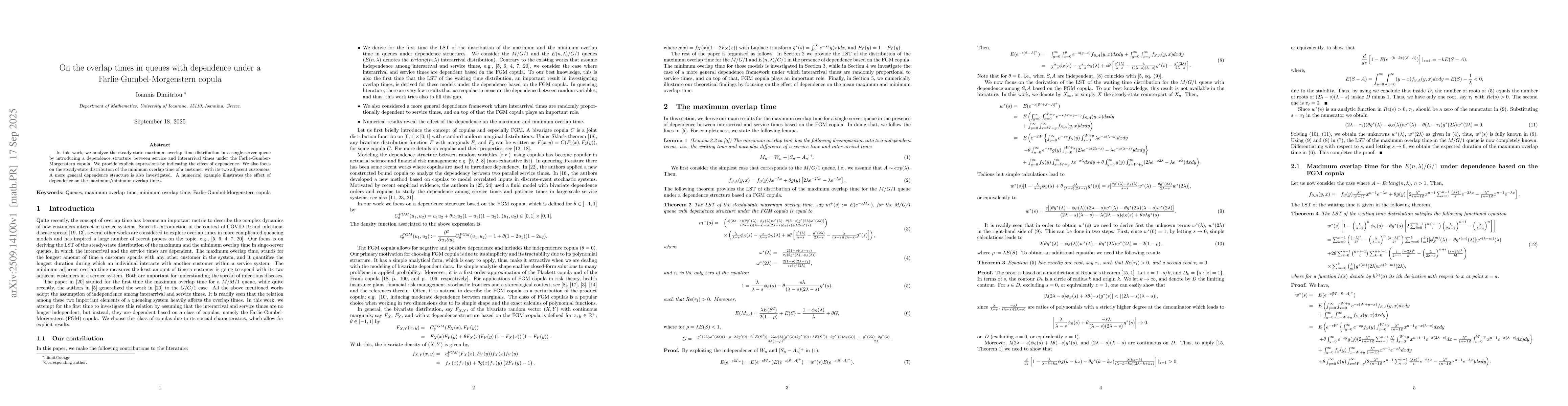 Thumbnail for On the overlap times in queues with dependence under a
  Farlie-Gumbel-Morgenstern copula