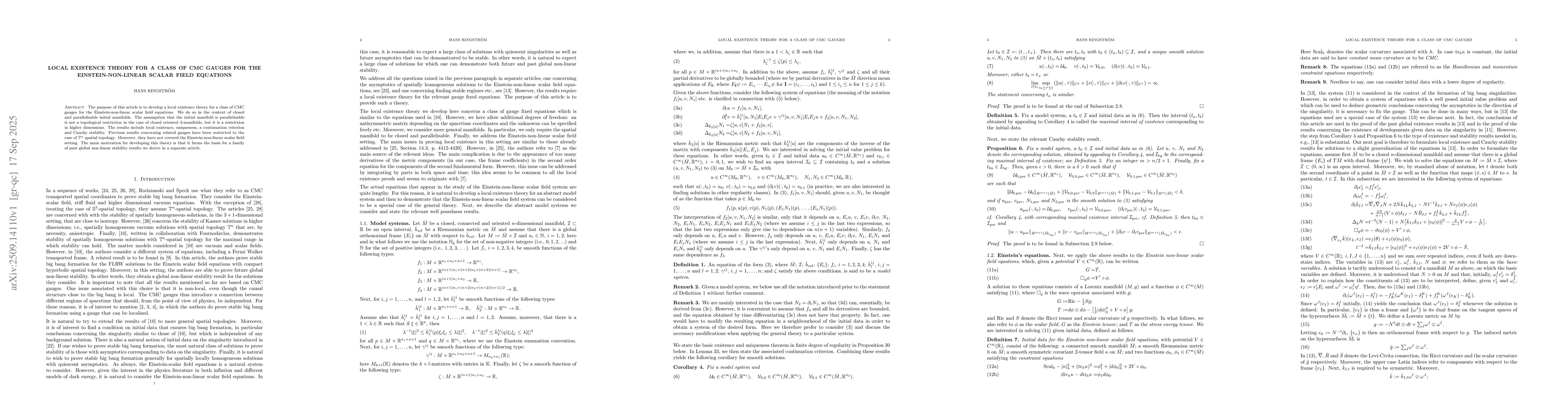 Thumbnail for Local existence theory for a class of CMC gauges for the
  Einstein-non-linear scalar field equations