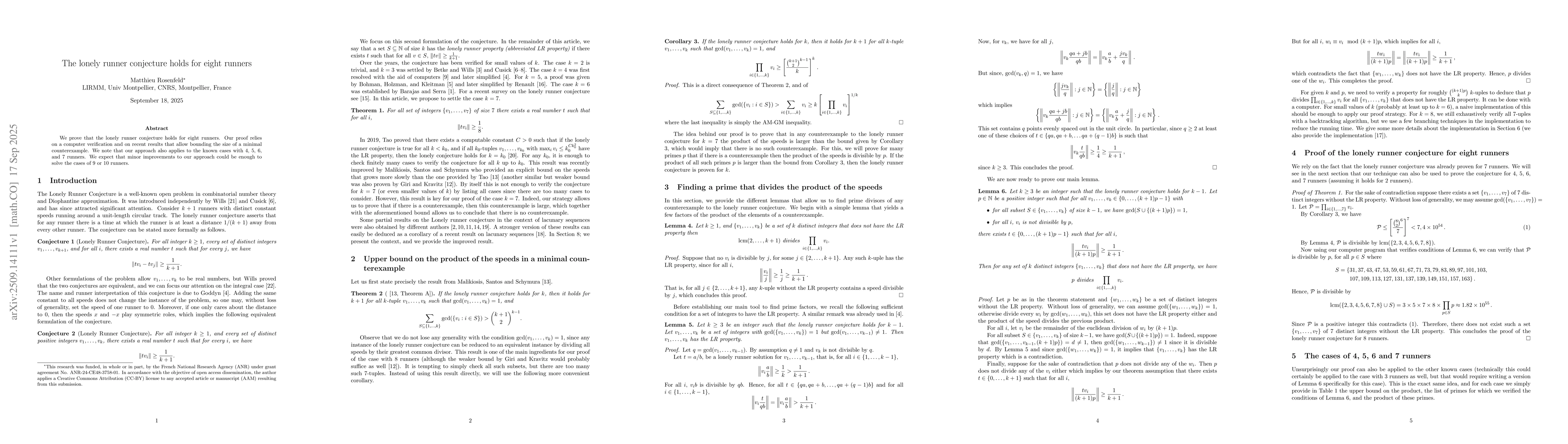 Thumbnail for The lonely runner conjecture holds for eight runners