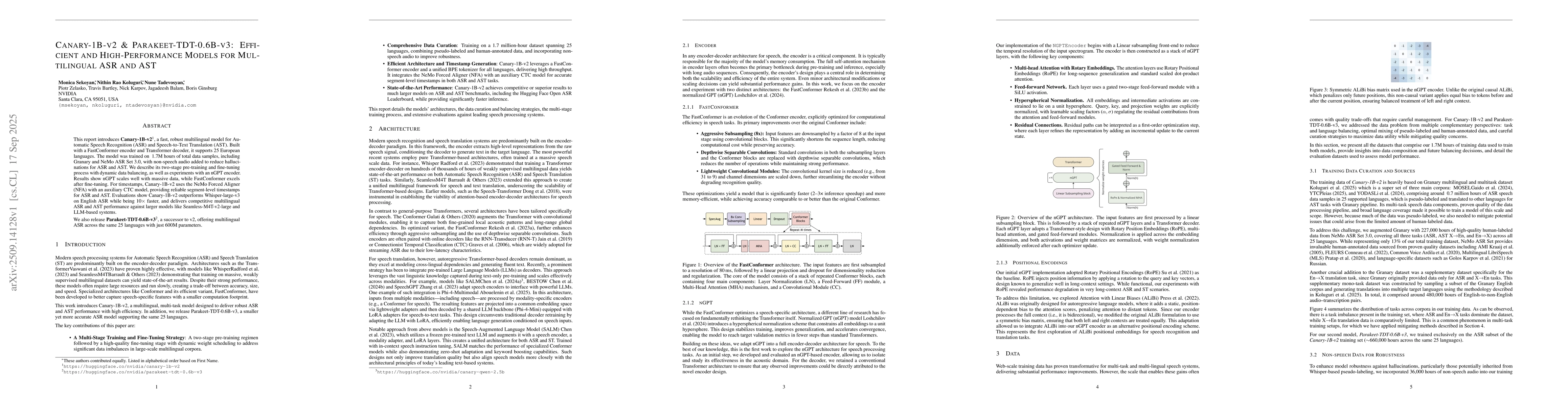 Thumbnail for Canary-1B-v2 & Parakeet-TDT-0.6B-v3: Efficient and High-Performance
  Models for Multilingual ASR and AST