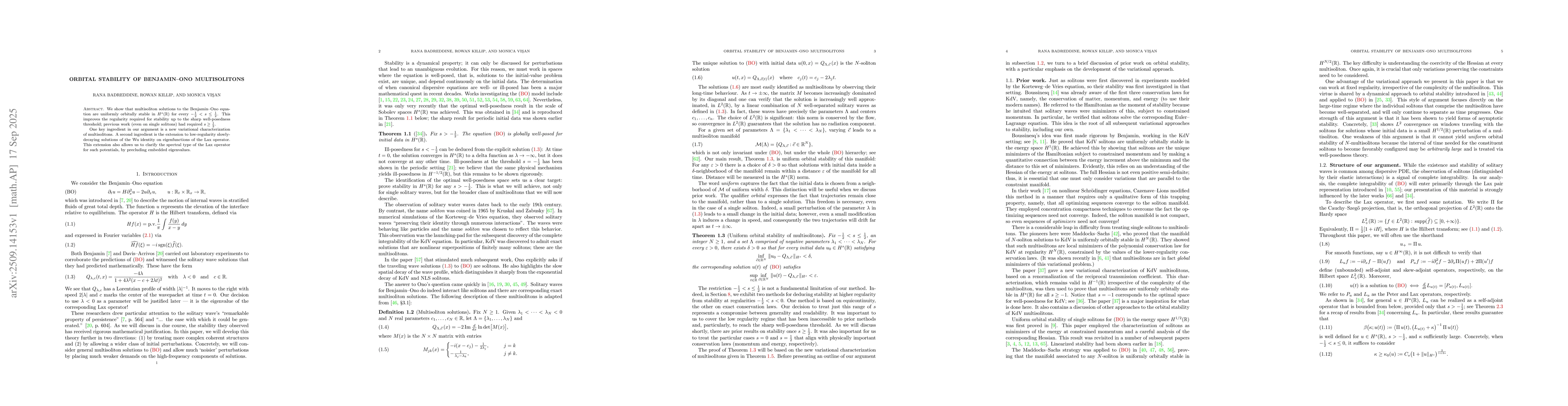 Thumbnail for Orbital stability of Benjamin--Ono multisolitons