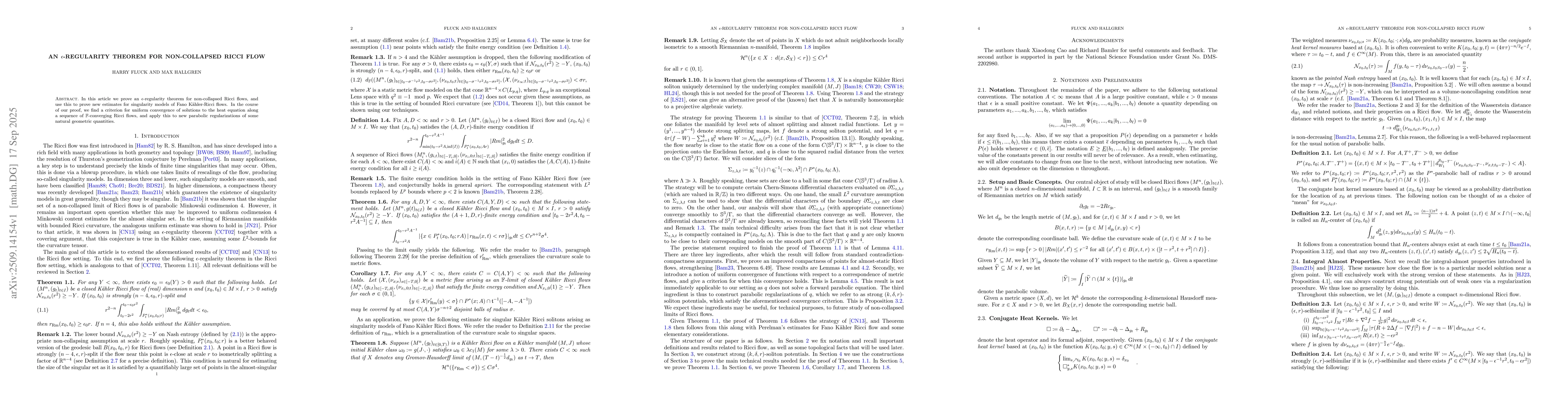 Thumbnail for An $ε$-Regularity Theorem for Non-collapsed Ricci Flow