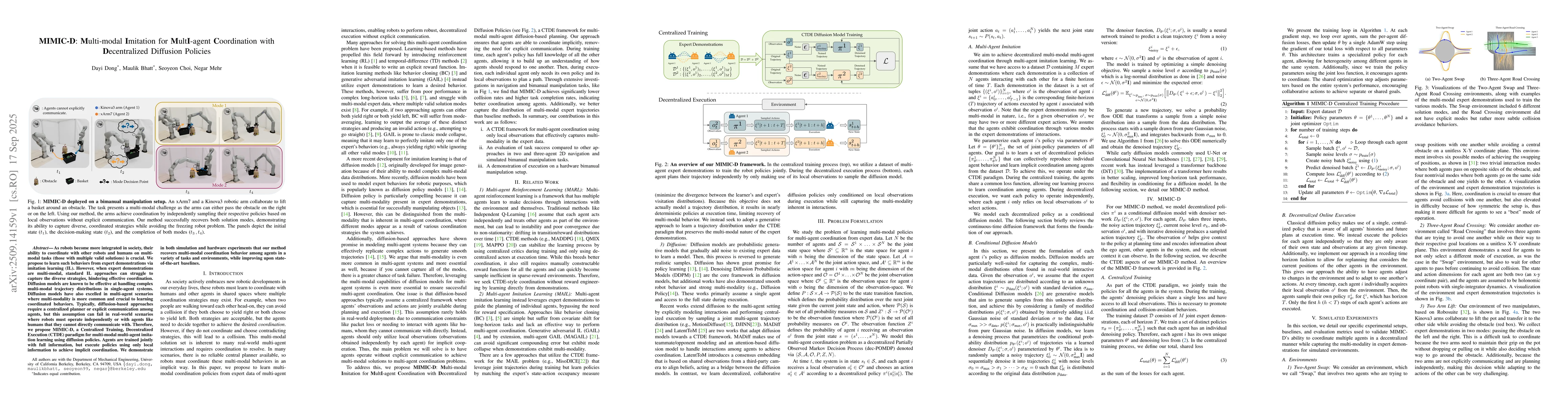Thumbnail for MIMIC-D: Multi-modal Imitation for MultI-agent Coordination with
  Decentralized Diffusion Policies