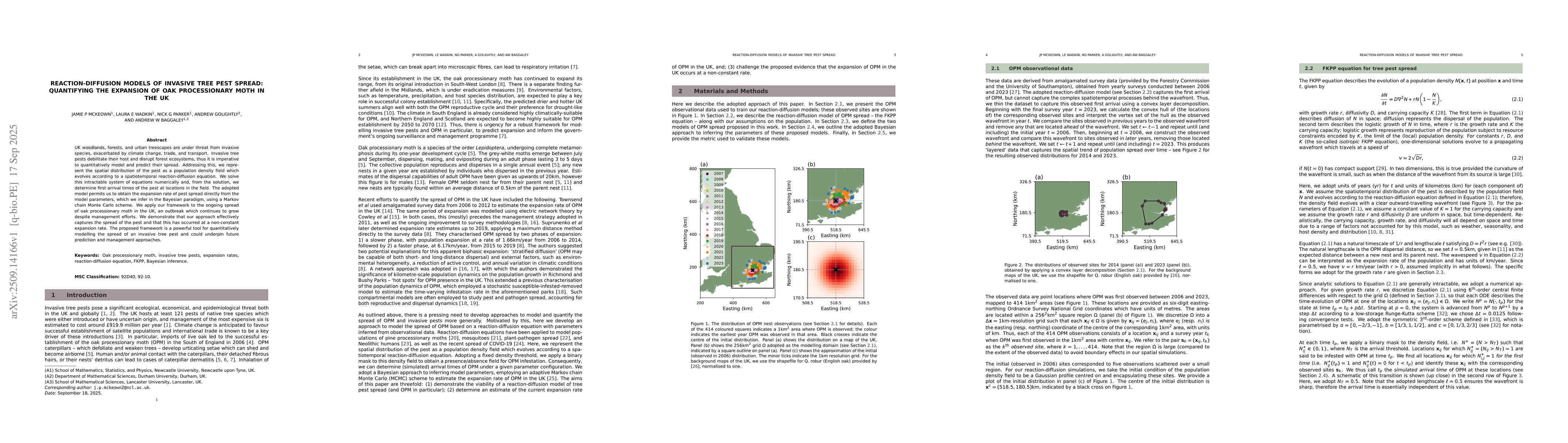 Thumbnail for Reaction-diffusion models of invasive tree pest spread: quantifying the
  spread of oak processionary moth in the UK