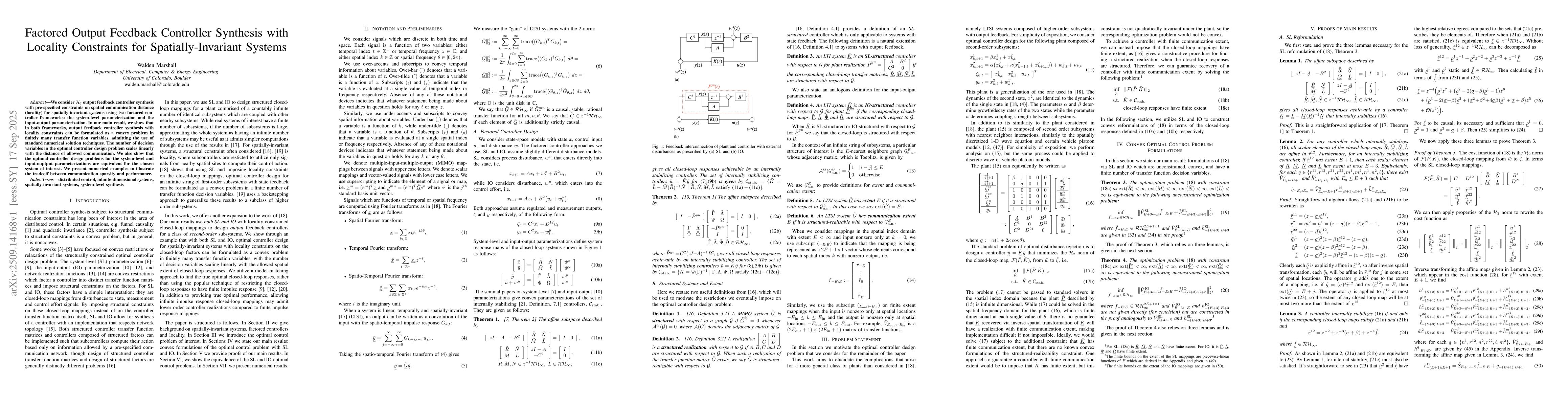 Thumbnail for Factored Output Feedback Controller Synthesis with Locality Constraints
  for Spatially-Invariant Systems