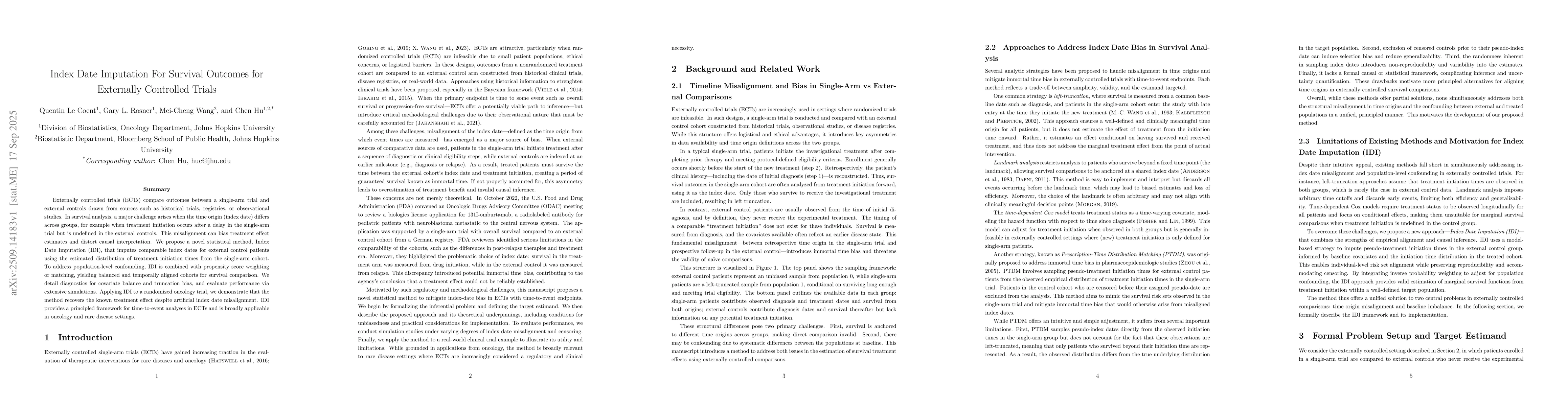 Thumbnail for Index Date Imputation For Survival Outcomes for Externally Controlled
  Trials