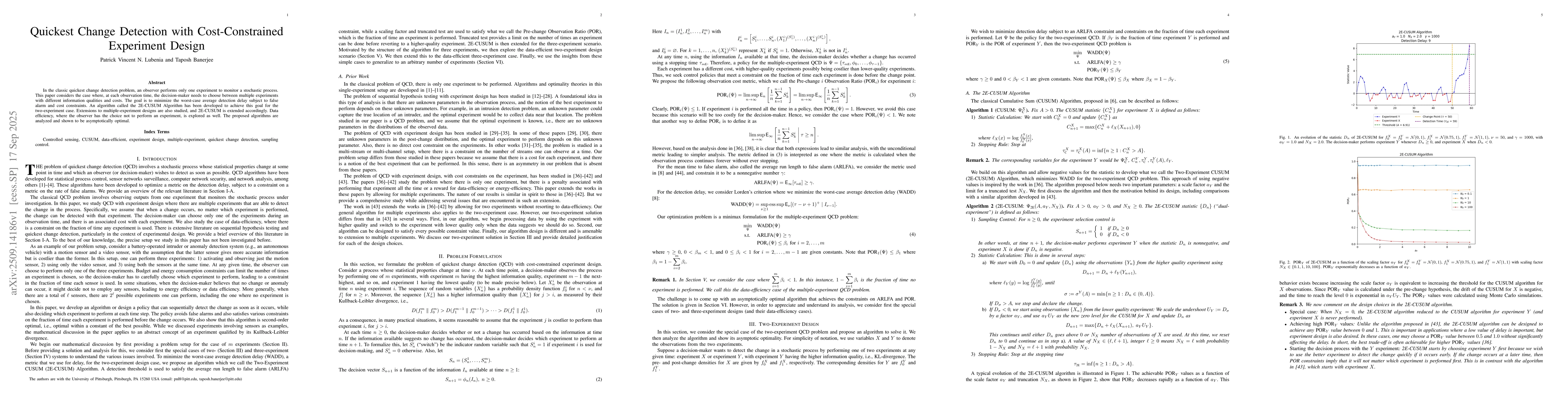 Thumbnail for Quickest Change Detection with Cost-Constrained Experiment Design