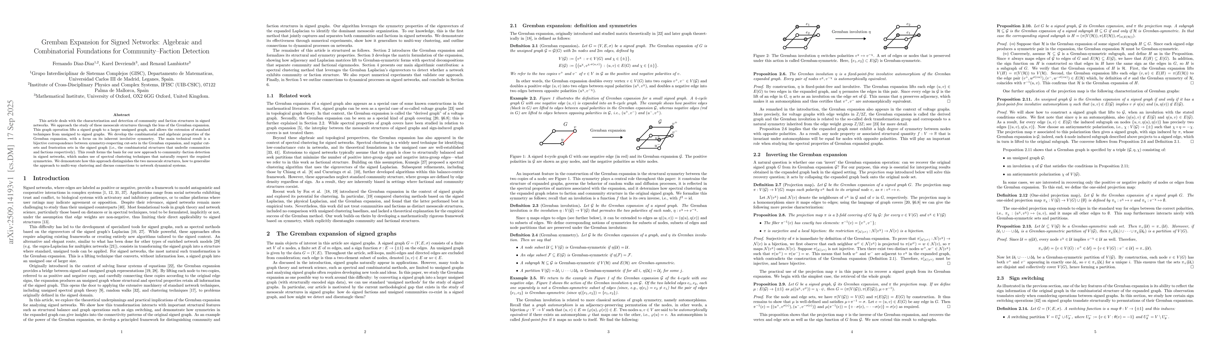 Thumbnail for Gremban Expansion for Signed Networks: Algebraic and Combinatorial
  Foundations for Community-Faction Detection