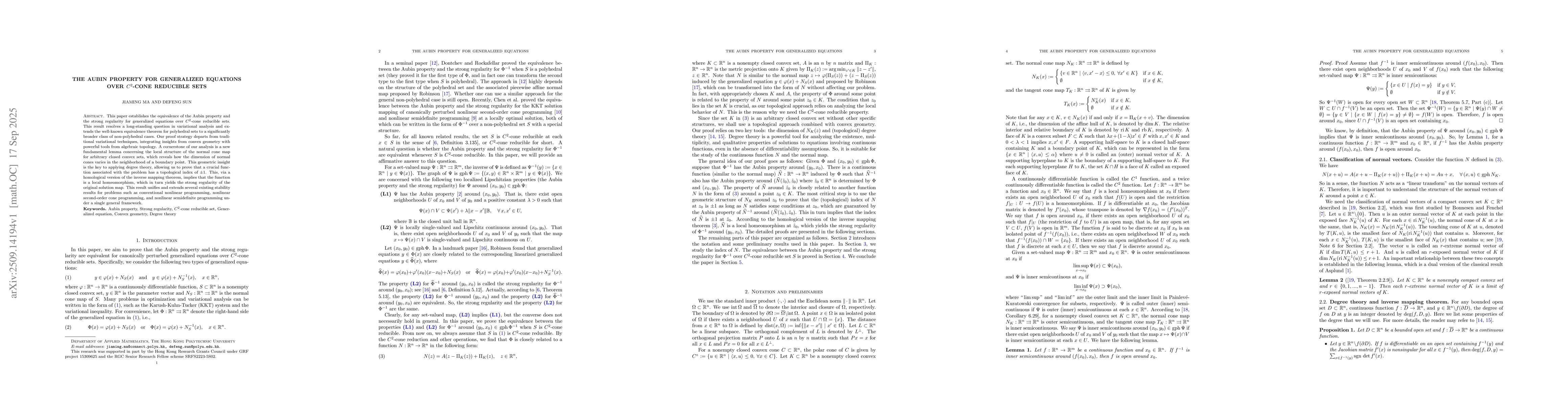 Thumbnail for The Aubin Property for Generalized Equations over $C^2$-cone Reducible
  Sets