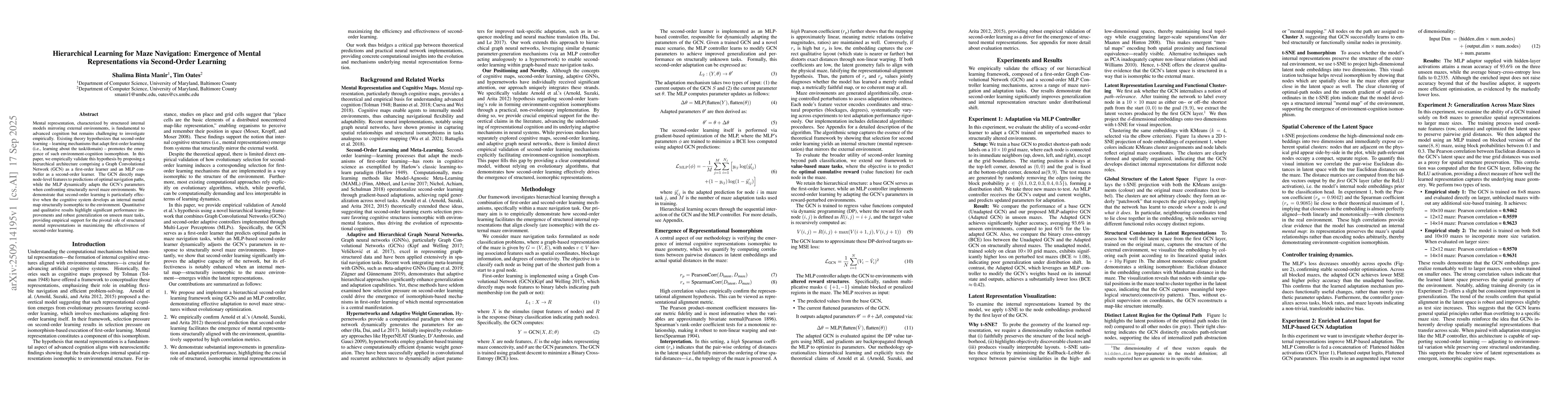 Thumbnail for Hierarchical Learning for Maze Navigation: Emergence of Mental
  Representations via Second-Order Learning