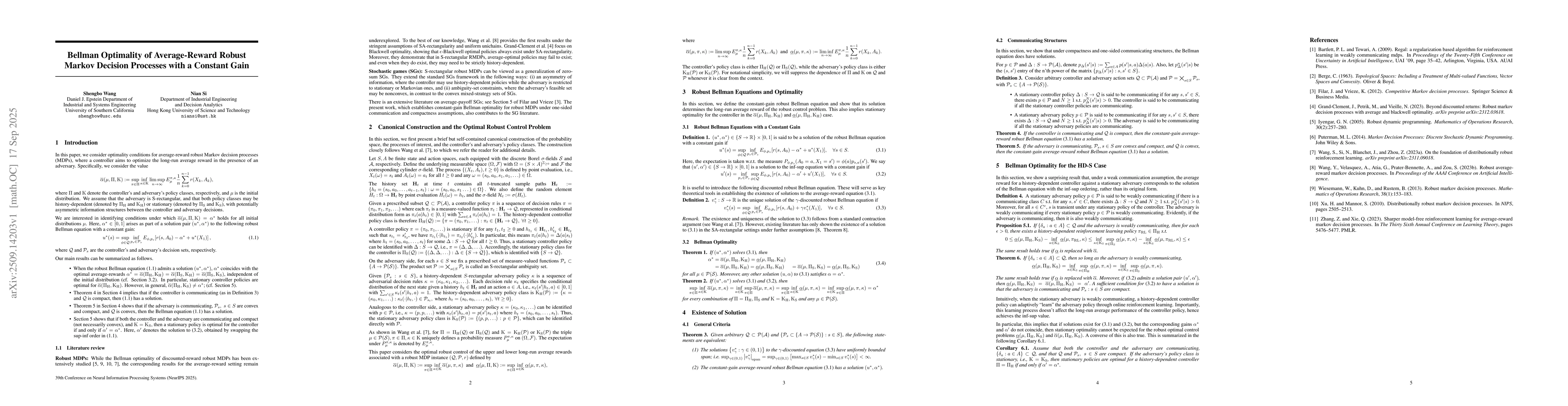 Thumbnail for Bellman Optimality of Average-Reward Robust Markov Decision Processes
  with a Constant Gain