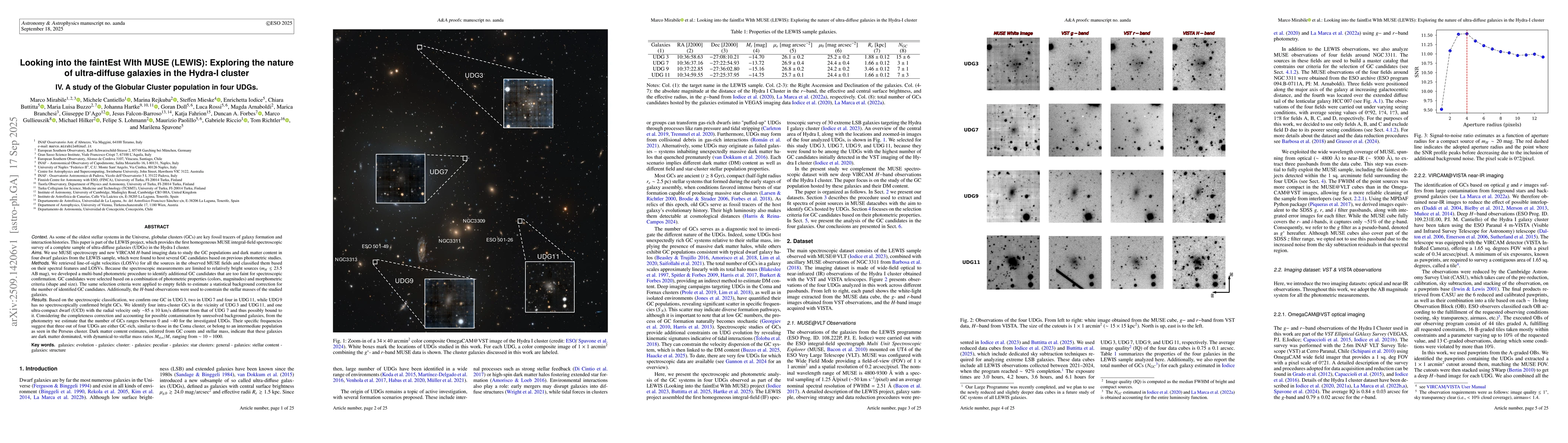 Thumbnail for Looking into the faintEst WIth MUSE (LEWIS): Exploring the nature of
  ultra-diffuse galaxies in the Hydra-I cluster IV. A study of the Globular
  Cluster population in four UDGs