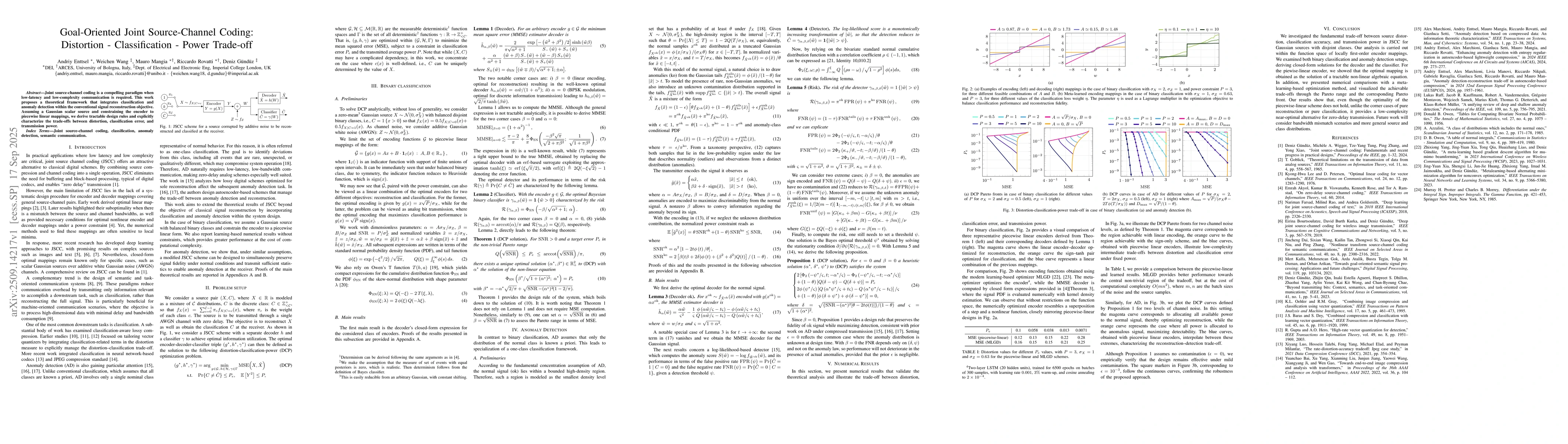 Thumbnail for Goal-Oriented Joint Source-Channel Coding:
  Distortion-Classification-Power Trade-off