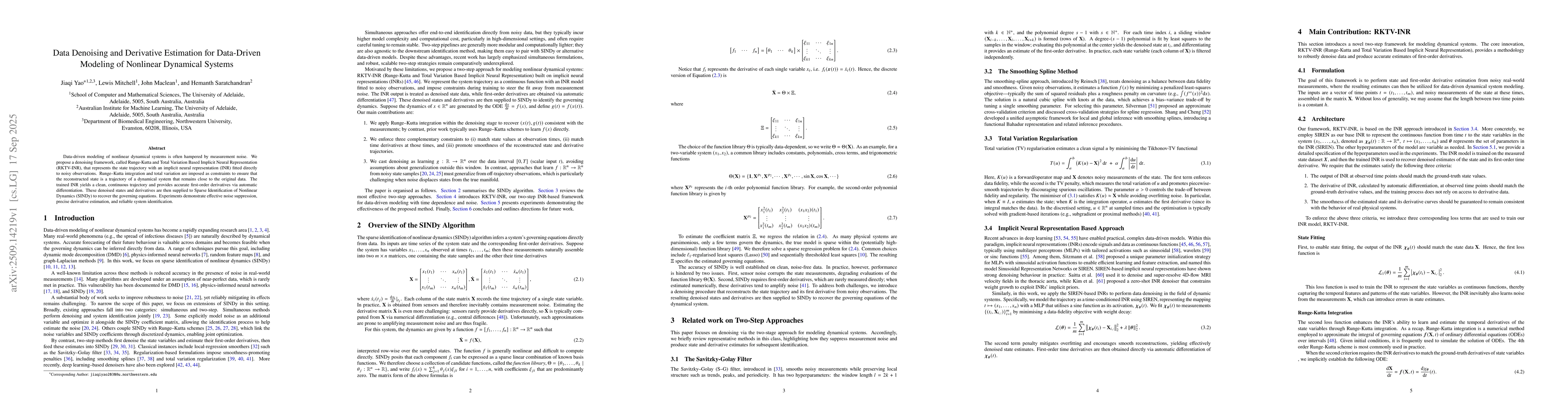 Thumbnail for Data Denoising and Derivative Estimation for Data-Driven Modeling of
  Nonlinear Dynamical Systems