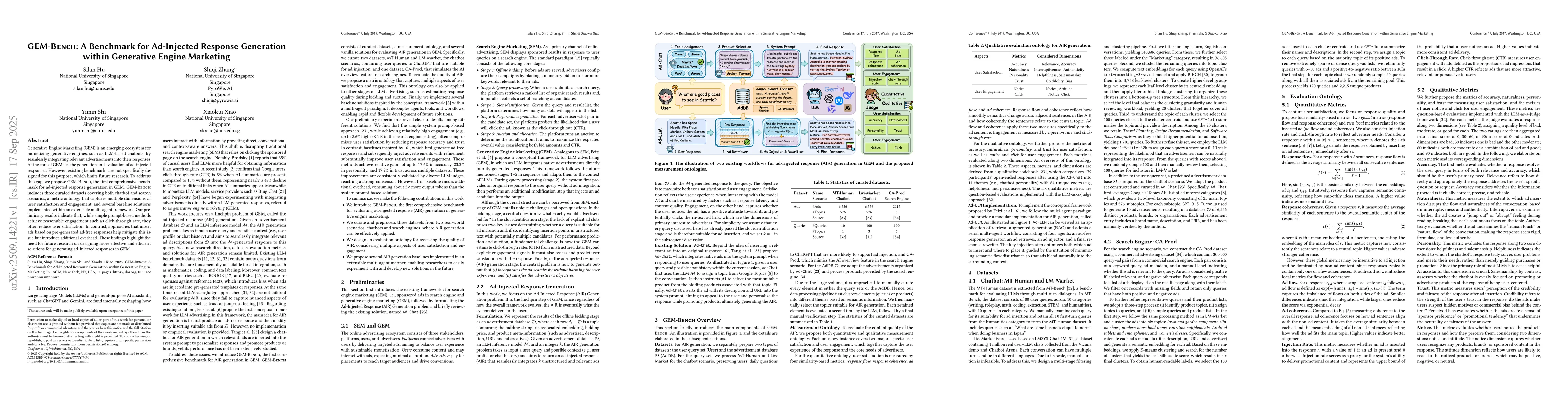 Thumbnail for GEM-Bench: A Benchmark for Ad-Injected Response Generation within
  Generative Engine Marketing