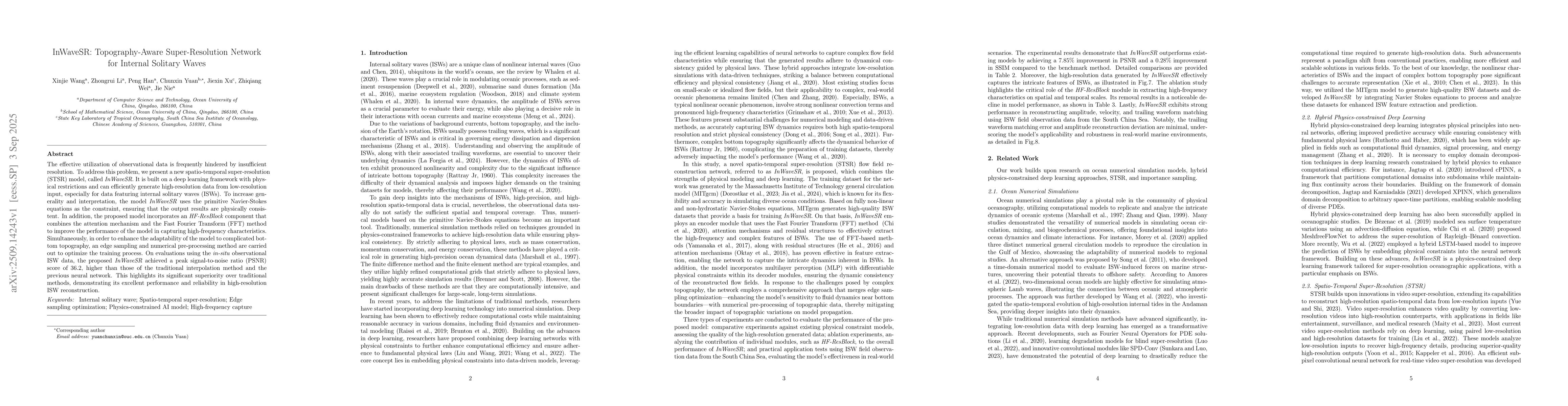 Thumbnail for InWaveSR: Topography-Aware Super-Resolution Network for Internal
  Solitary Waves