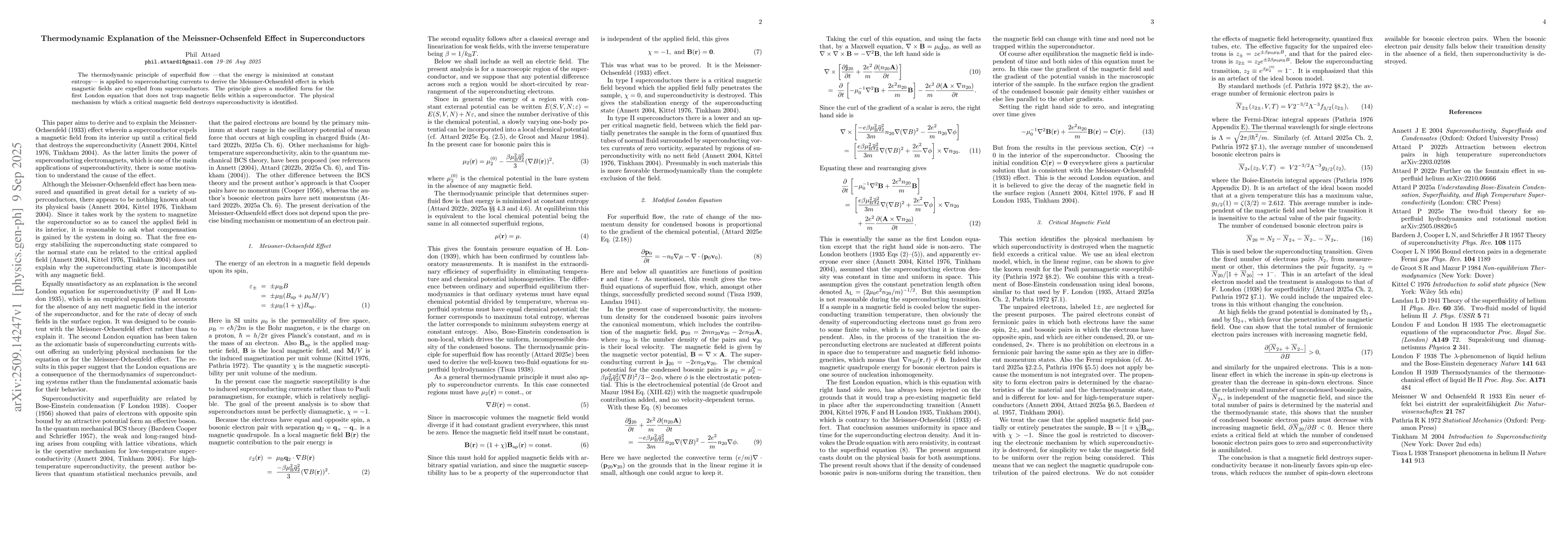 Thumbnail for Thermodynamic Explanation of the Meissner-Ochsenfeld Effect in
  Superconductors