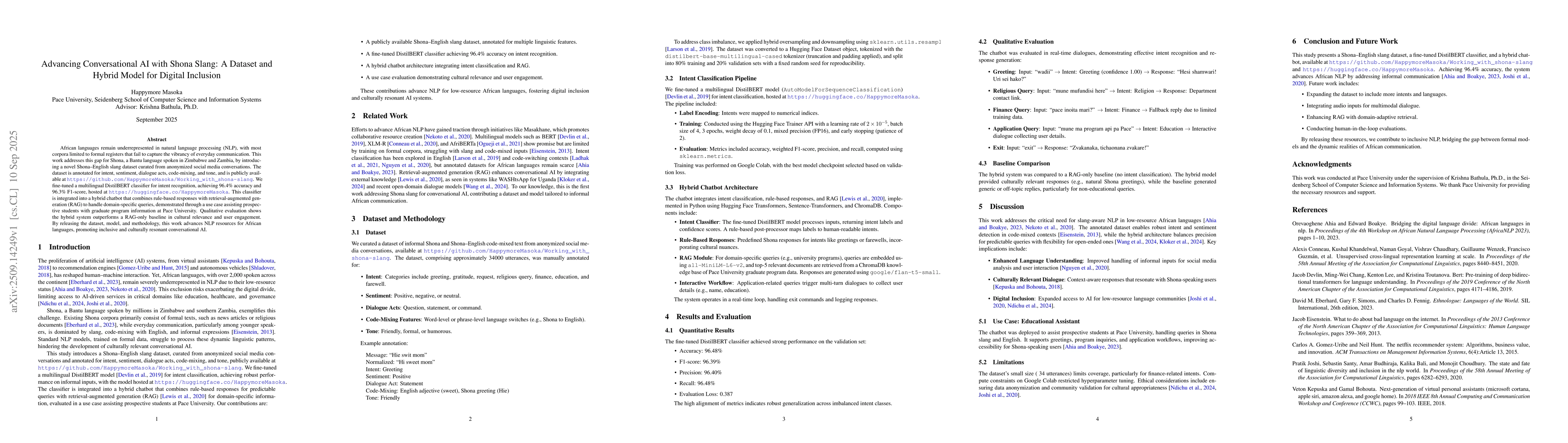 Thumbnail for Advancing Conversational AI with Shona Slang: A Dataset and Hybrid Model
  for Digital Inclusion