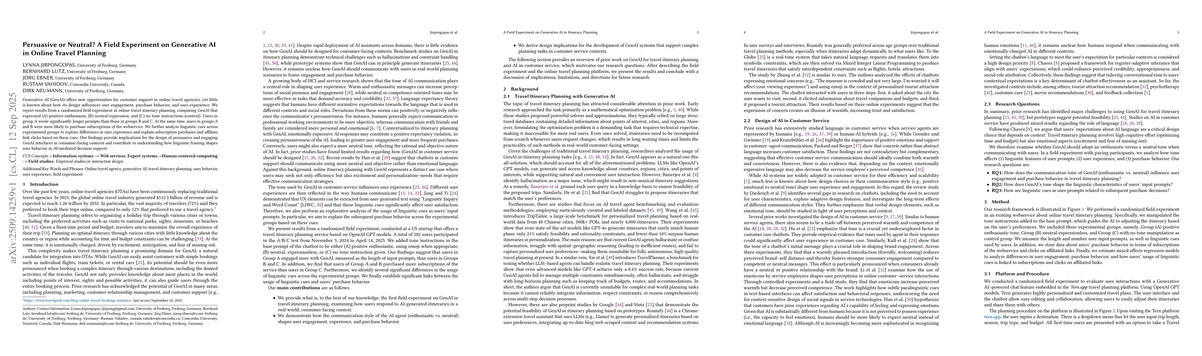 Thumbnail for Persuasive or Neutral? A Field Experiment on Generative AI in Online
  Travel Planning