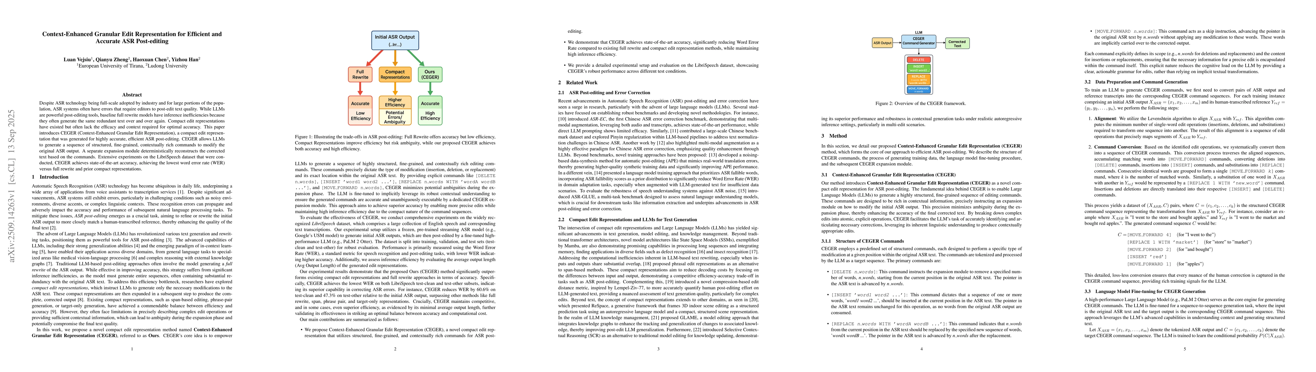 Thumbnail for Context-Enhanced Granular Edit Representation for Efficient and Accurate
  ASR Post-editing